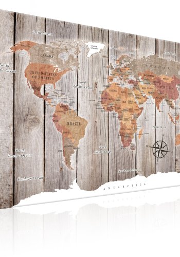 ARTGEIST World Map: Wooden Stories - Farverigt verdenskort p� tr� trykt p� l�rred - Flere st�rrelser