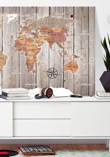 ARTGEIST World Map: Wooden Stories - Farverigt verdenskort p� tr� trykt p� l�rred - Flere st�rrelser