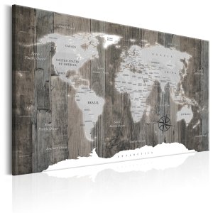 ARTGEIST World Map: Wooden World - Verdenskort med tr�-baggrund trykt p� l�rred - Flere st�rrelser