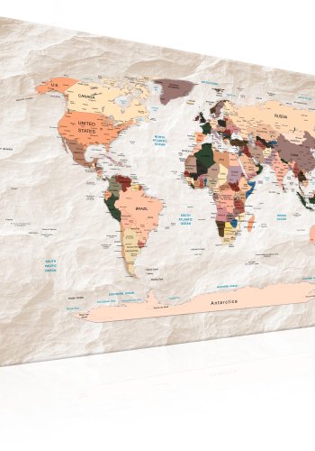ARTGEIST Stony Oceans - Farverigt verdenskort med sten-effekt trykt p� l�rred - Flere st�rrelser