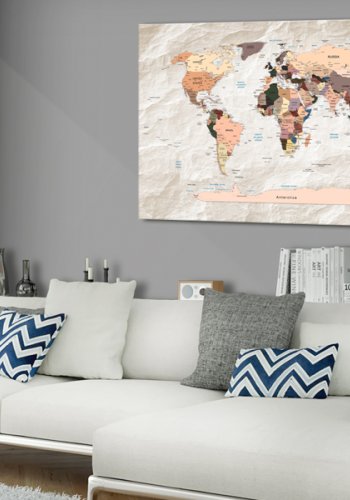 ARTGEIST Stony Oceans - Farverigt verdenskort med sten-effekt trykt p� l�rred - Flere st�rrelser