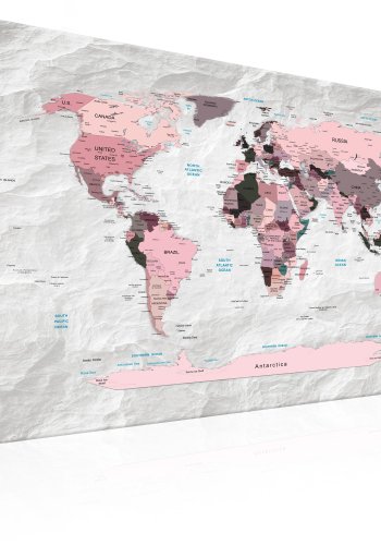 ARTGEIST Pink Continents - Pink verdenskort med sten-effekt trykt p� l�rred - Flere st�rrelser