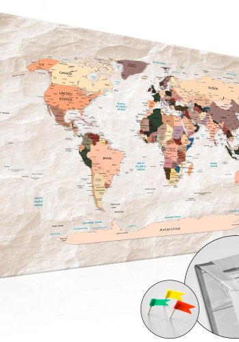 ARTGEIST Stony Oceans - Farverigt verdenskort med sten-effekt trykt p kork - Flere strrelser