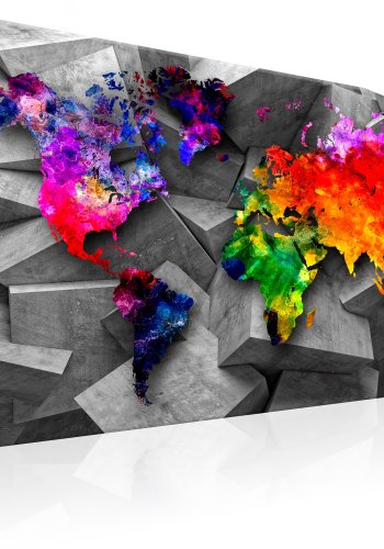 ARTGEIST Cubic World - Farverigt verdenskort i geometrisk design trykt p� l�rred - Flere st�rrelser