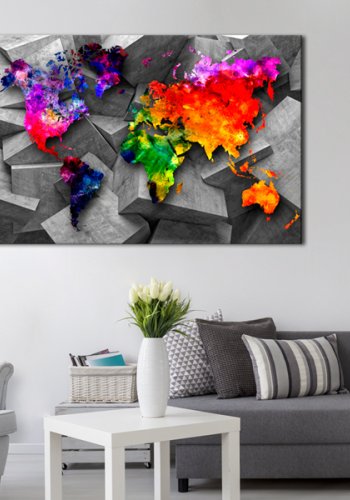 ARTGEIST Cubic World - Farverigt verdenskort i geometrisk design trykt p� l�rred - Flere st�rrelser