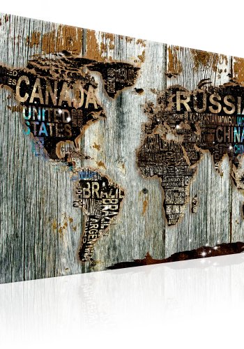 ARTGEIST Wooden Border - Rustikt og r� verdenskort p� tr� trykt p� l�rred - Flere st�rrelser