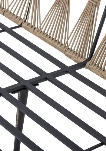 BLOOMINGVILLE Pavone Gartensofa, mit beige-braunen Kissen – hellbraunes Polyesterseil und schwarzes Metall