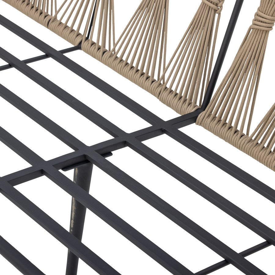BLOOMINGVILLE Pavone Gartensofa, mit beige-braunen Kissen – hellbraunes Polyesterseil und schwarzes Metall
