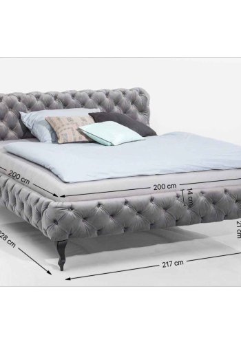 KARE DESIGN Desire velvet Silver Grey sengeramme - gr polyester/massiv bg (200x200)