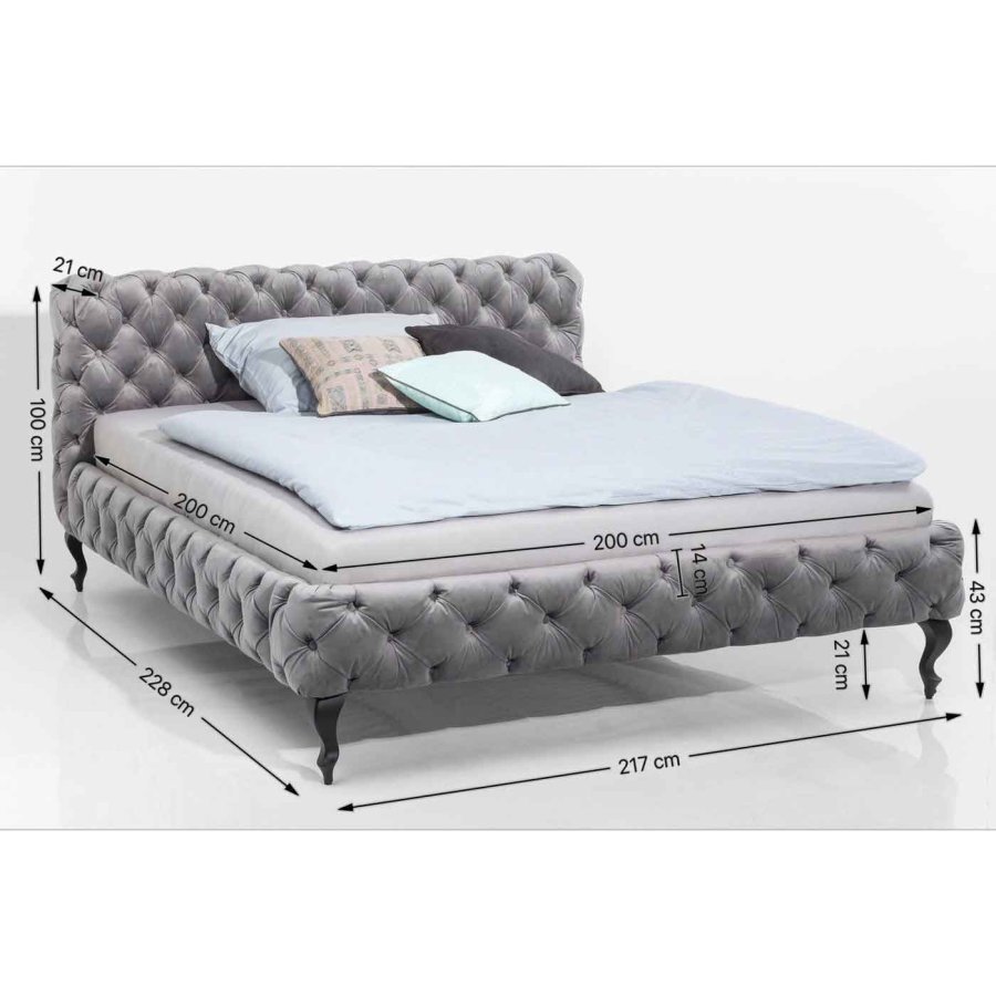 KARE DESIGN Desire velvet Silver Grey sengeramme - gr polyester/massiv bg (200x200)