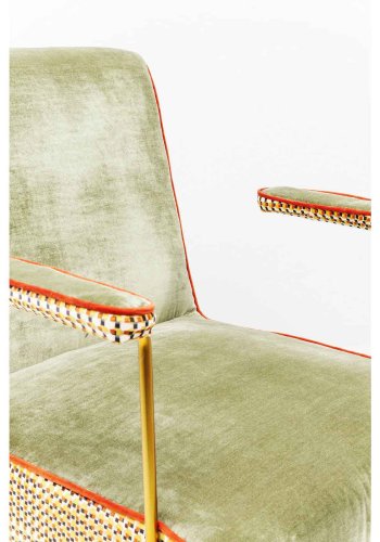 KARE DESIGN Tante Betty Cocktailstol - grnn og flerfarget flyel og messing, med armlener