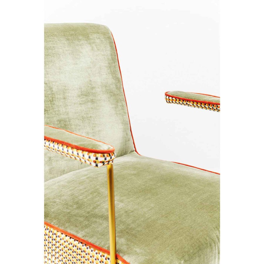 KARE DESIGN Tante Betty Cocktailstol - grnn og flerfarget flyel og messing, med armlener