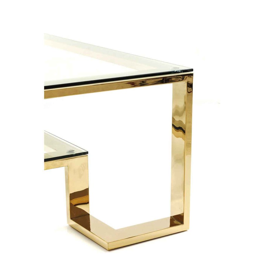 KARE DESIGN Gold Rush salongbord - glassplate og gullstl (120x120)