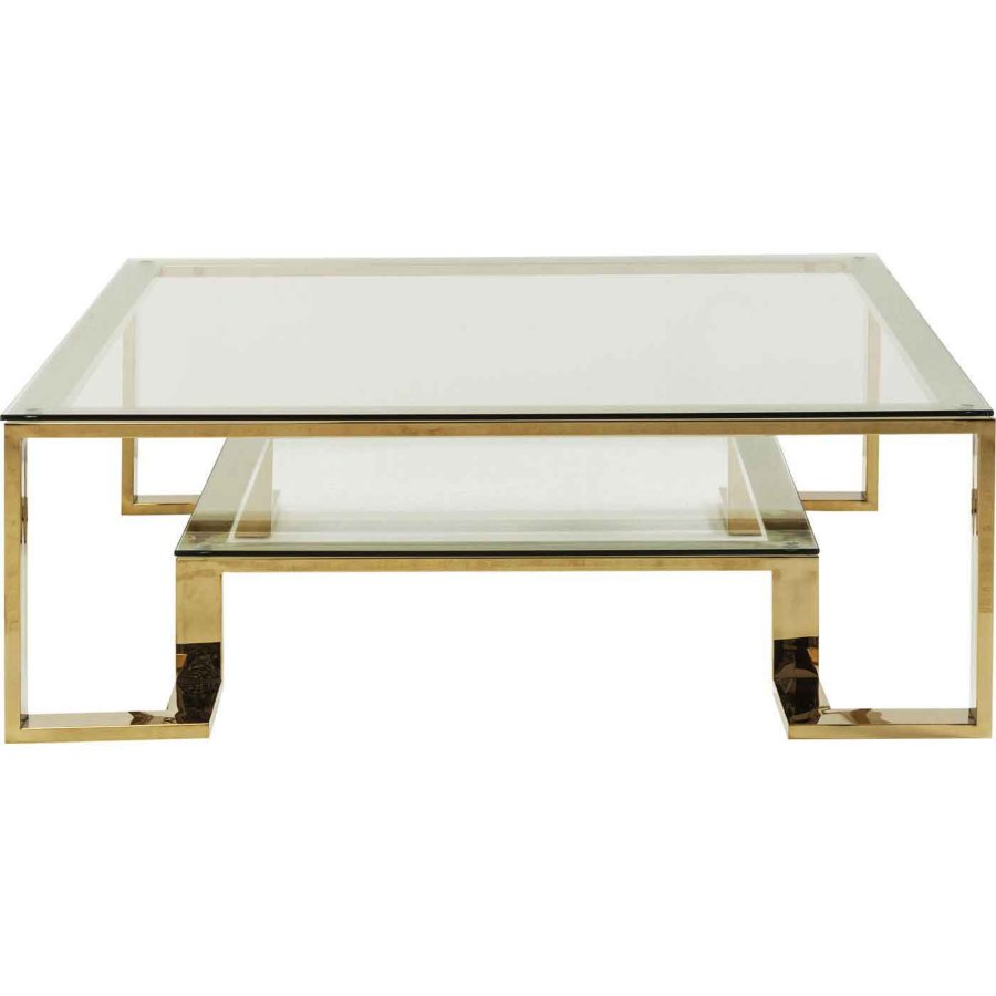 KARE DESIGN Gold Rush salongbord - glassplate og gullstl (120x120)