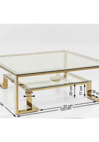 KARE DESIGN Gold Rush salongbord - glassplate og gullstl (120x120)