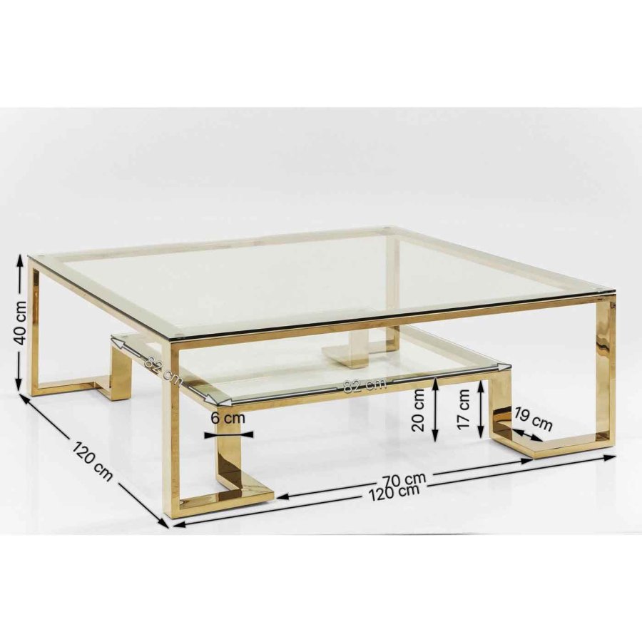 KARE DESIGN Gold Rush salongbord - glassplate og gullstl (120x120)