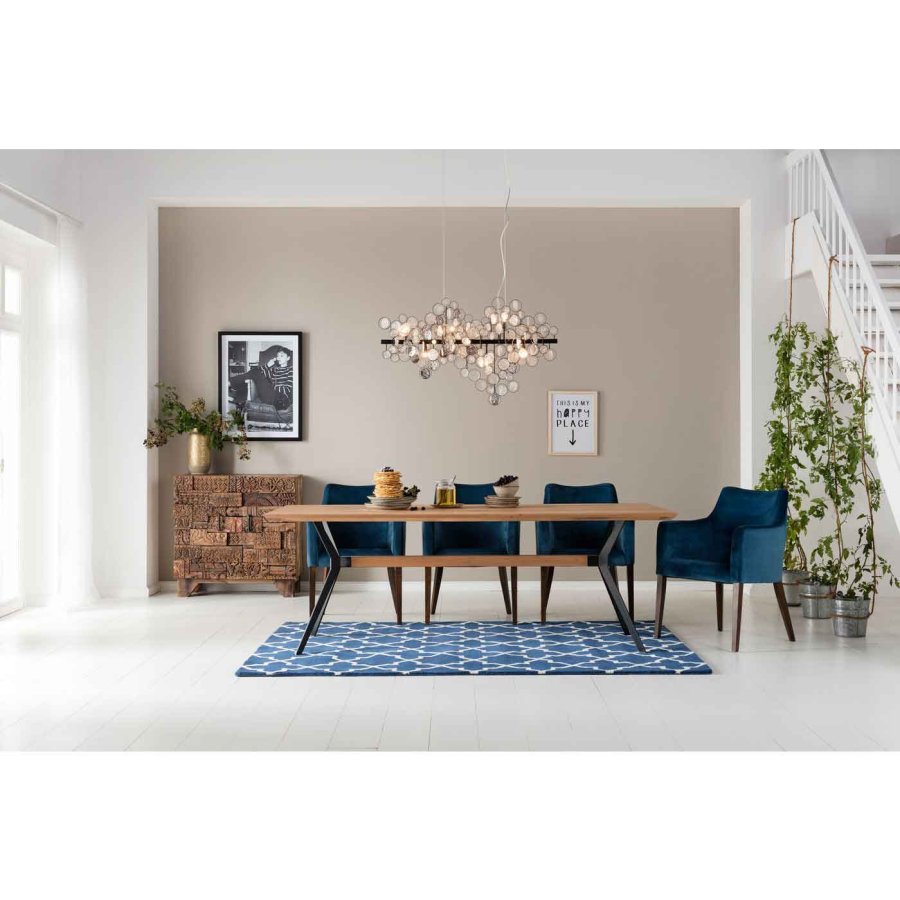 KARE DESIGN Mode Velvet Bluegreen spisebordsstol - petrol polyester/natur bg, m. armln