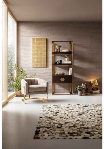 KARE DESIGN Pure Elegance Sessel - hellbrauner Stoff und goldener Stahl, mit Armlehnen