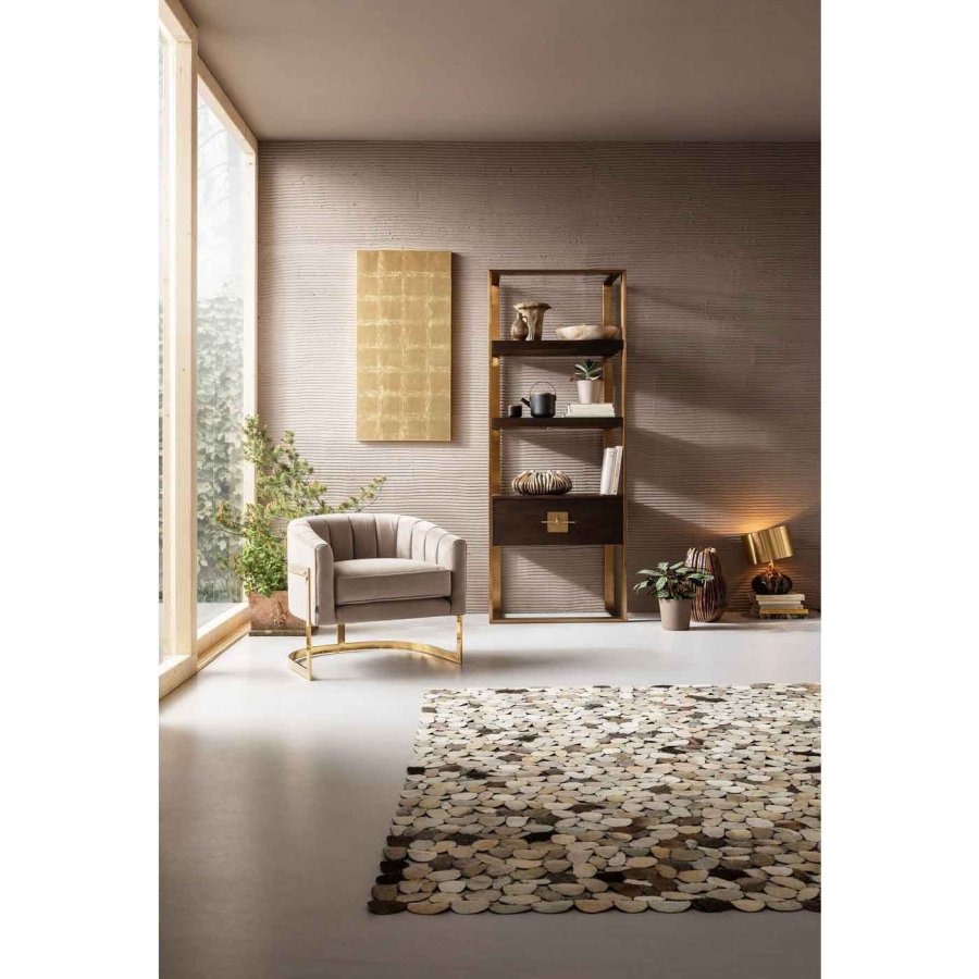 KARE DESIGN Pure Elegance Sessel - hellbrauner Stoff und goldener Stahl, mit Armlehnen