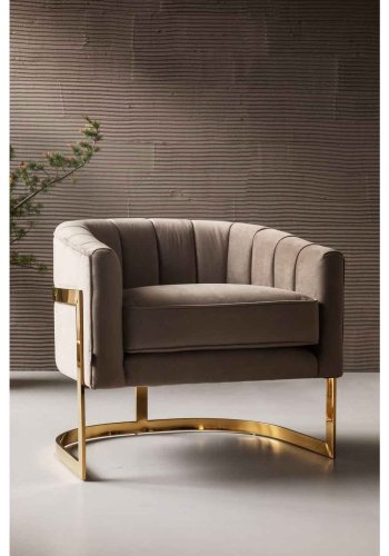 KARE DESIGN Pure Elegance Sessel - hellbrauner Stoff und goldener Stahl, mit Armlehnen