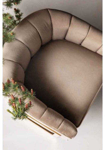 KARE DESIGN Pure Elegance Sessel - hellbrauner Stoff und goldener Stahl, mit Armlehnen