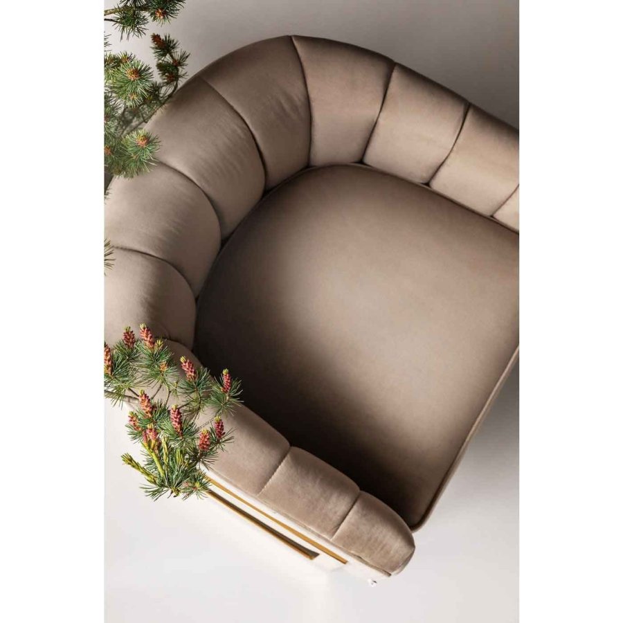 KARE DESIGN Pure Elegance Sessel - hellbrauner Stoff und goldener Stahl, mit Armlehnen