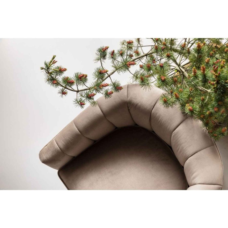 KARE DESIGN Pure Elegance Sessel - hellbrauner Stoff und goldener Stahl, mit Armlehnen