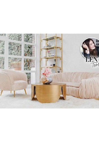 KARE DESIGN Perugia Sofa – cremefarbener Stoff mit Vorhängen und goldenem Stahl, 2 Pers.