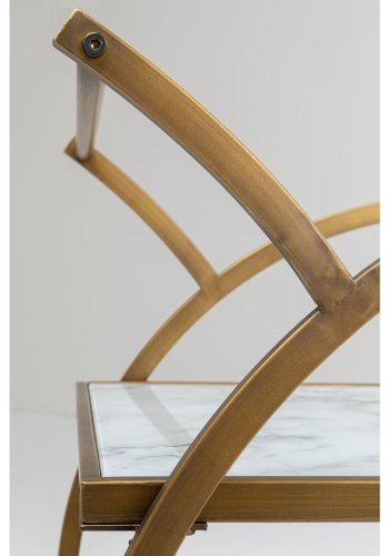 KARE DESIGN Loft rullebord - messing stl/lys gr laminat/farget glass, hndlaget, med hjul og hylle