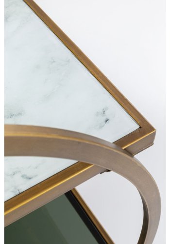 KARE DESIGN Loft rullebord - messing stl/lys gr laminat/farget glass, hndlaget, med hjul og hylle