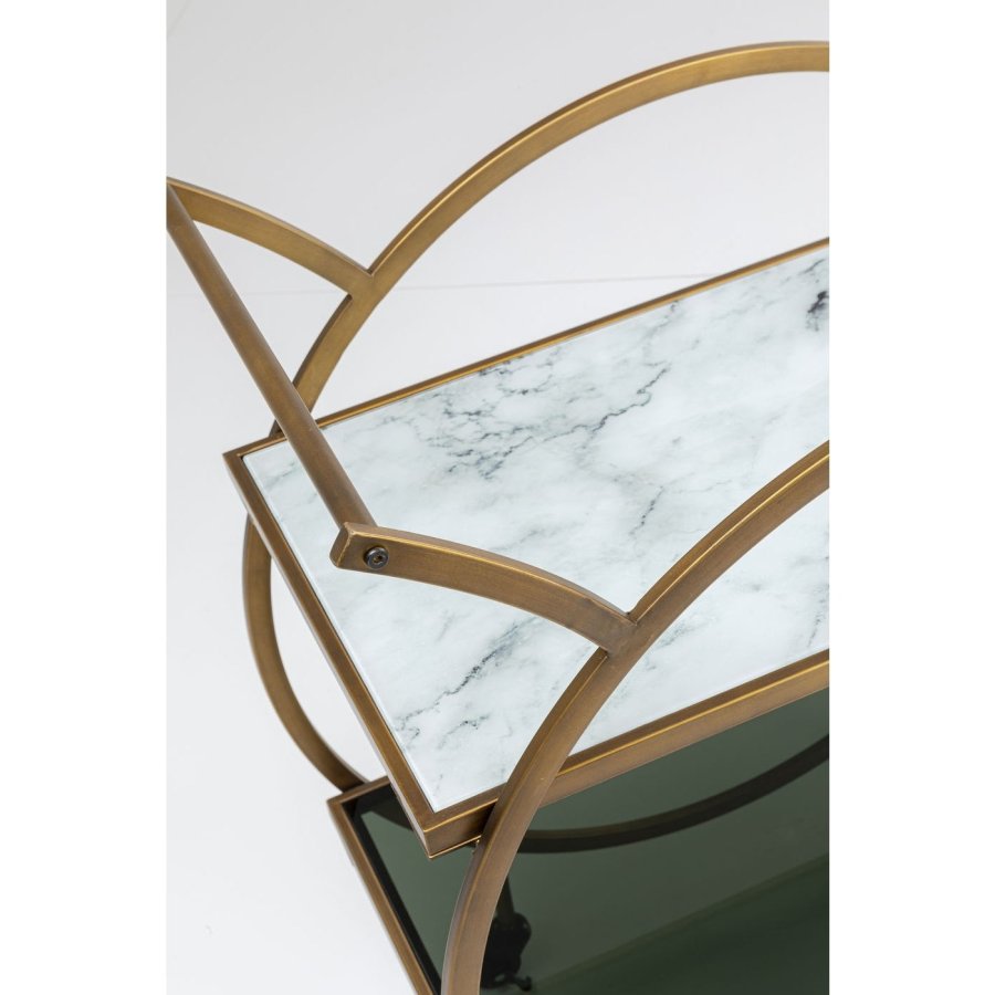 KARE DESIGN Loft rullebord - messing stl/lys gr laminat/farget glass, hndlaget, med hjul og hylle