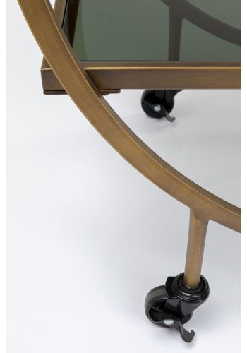 KARE DESIGN Loft rullebord - messing stl/lys gr laminat/farget glass, hndlaget, med hjul og hylle