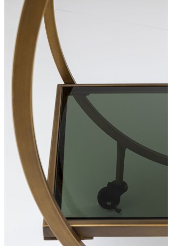 KARE DESIGN Loft rullebord - messing stl/lys gr laminat/farget glass, hndlaget, med hjul og hylle