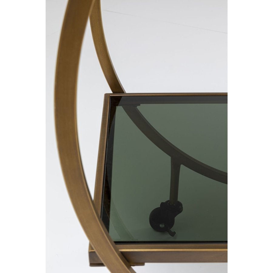 KARE DESIGN Loft rullebord - messing stl/lys gr laminat/farget glass, hndlaget, med hjul og hylle