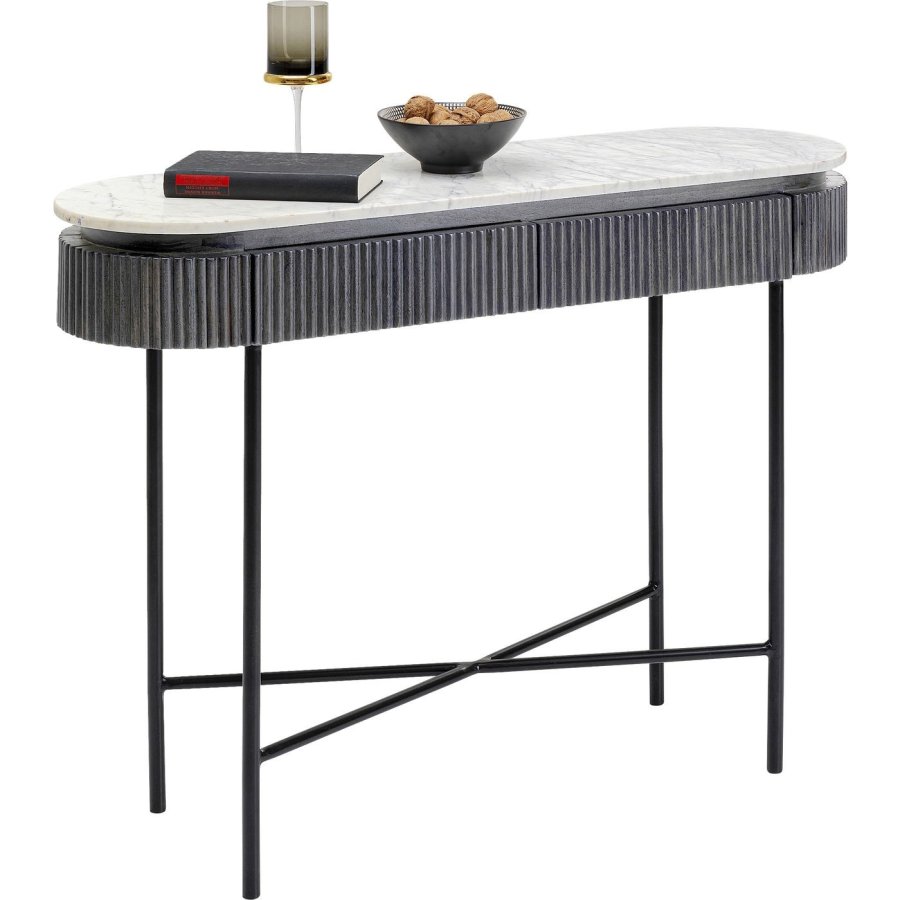KARE DESIGN oval Glenn konsolbord, m. 2 skuffer - marmor, mangotr og stl (100x32)