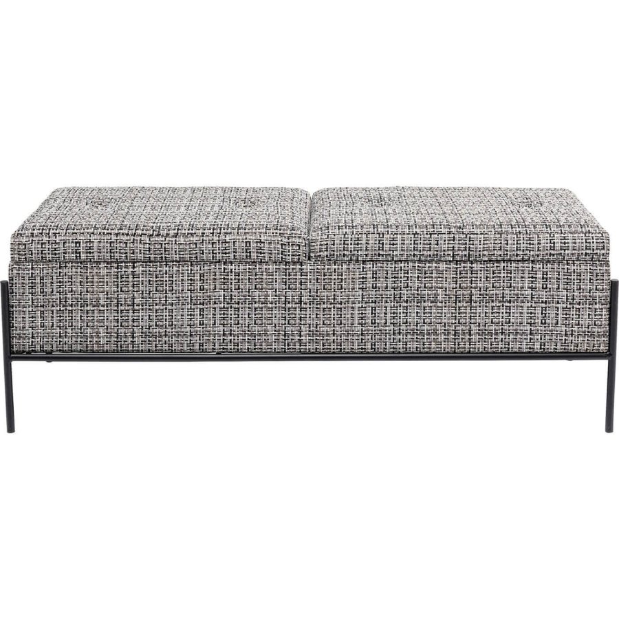KARE DESIGN Buttons benk, med oppbevaring - svart/hvitt stoff og svart stl (120x40)