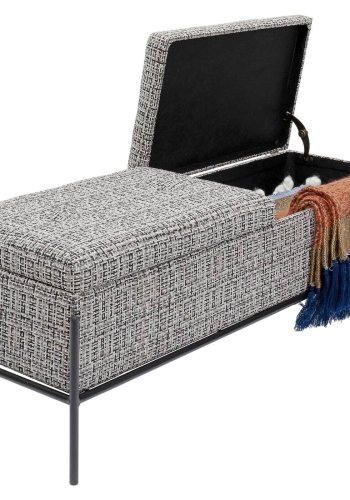 KARE DESIGN Buttons benk, med oppbevaring - svart/hvitt stoff og svart stl (120x40)