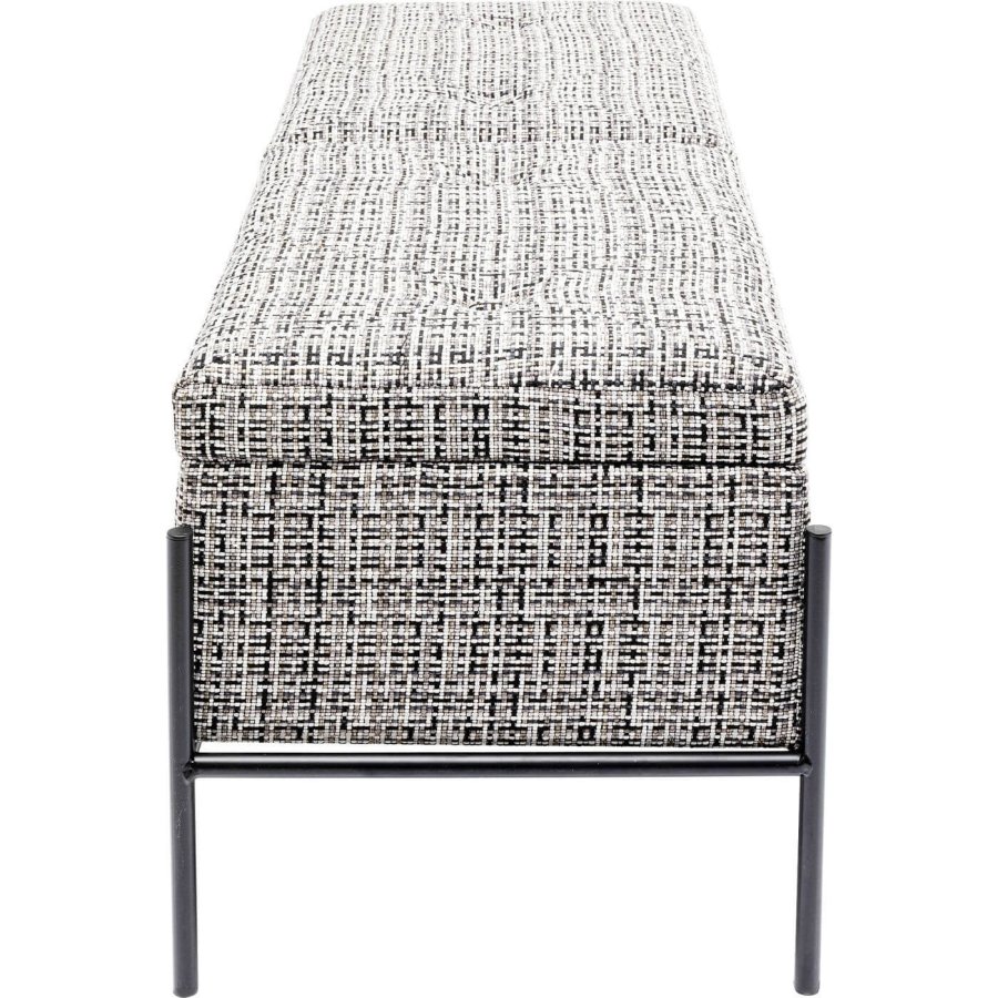 KARE DESIGN Buttons benk, med oppbevaring - svart/hvitt stoff og svart stl (120x40)