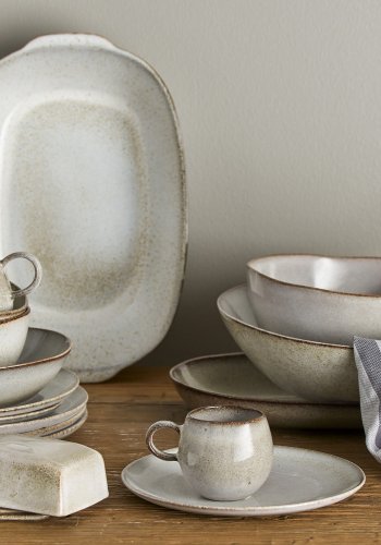 BLOOMINGVILLE Sandrine Frhstcksset, Natur, Steingut (C:D8,5xH8/B:D15xH8/P:D22xH2, Set mit 4x3 Teilen)