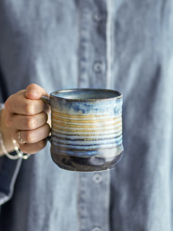 BLOOMINGVILLE Deana Tasse, Blau, Steingut (D8,5xH9 cm, 4er-Set)