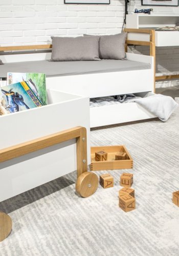 Victor oppbevaringsboks, med hjul - hvit laminat og naturlig eik