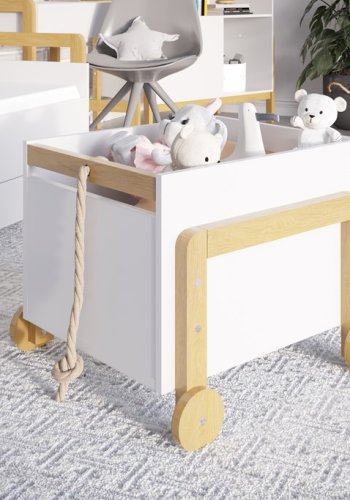 Victor oppbevaringsboks, med hjul - hvit laminat og naturlig eik