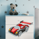 Babydreams barnekommode med racerbil, m. 3 skuffer - hvit og bl laminat