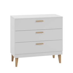 Kubi brnekommode, m. 3 skuffer - hvid spnplade og natur eg
