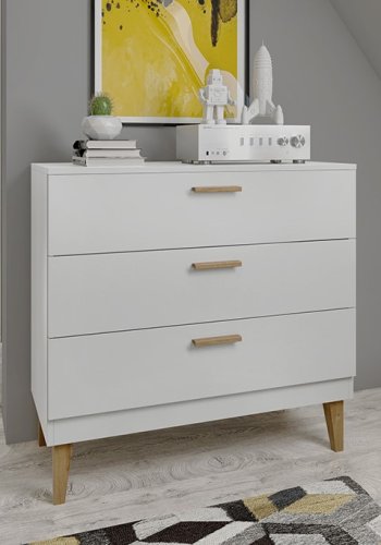 Kubi barnbyr, med 3 ldor - vit spnskiva och naturfärgad ek