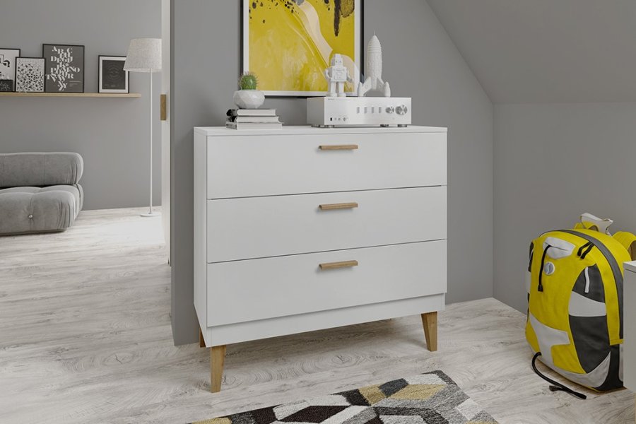 Kubi barnbyr, med 3 ldor - vit spnskiva och naturfärgad ek