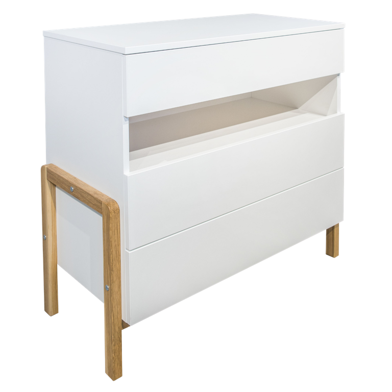 Victor barnekommode, m. 1 rom og 3 skuffer - hvit laminat og naturlig eik