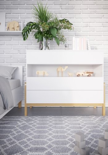 Victor barnekommode, m. 1 rom og 3 skuffer - hvit laminat og naturlig eik