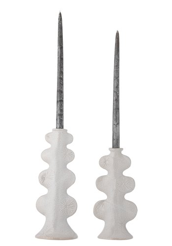 BLOOMINGVILLE Cason Kerzenhalter, Wei, Steingut (L12,5xH25,5xB8,5/L12xH31xB10,5 cm, 2er-Set)