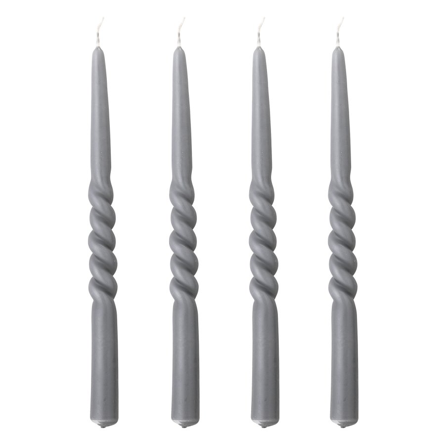 BLOOMINGVILLE Twist Candle, Gr, Parafin, Sett med 4, D2,2xH30 cm